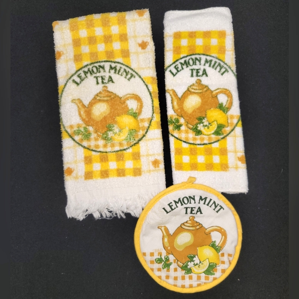 Cannon Lemon Mint Tea Towel Set with Teapot Design